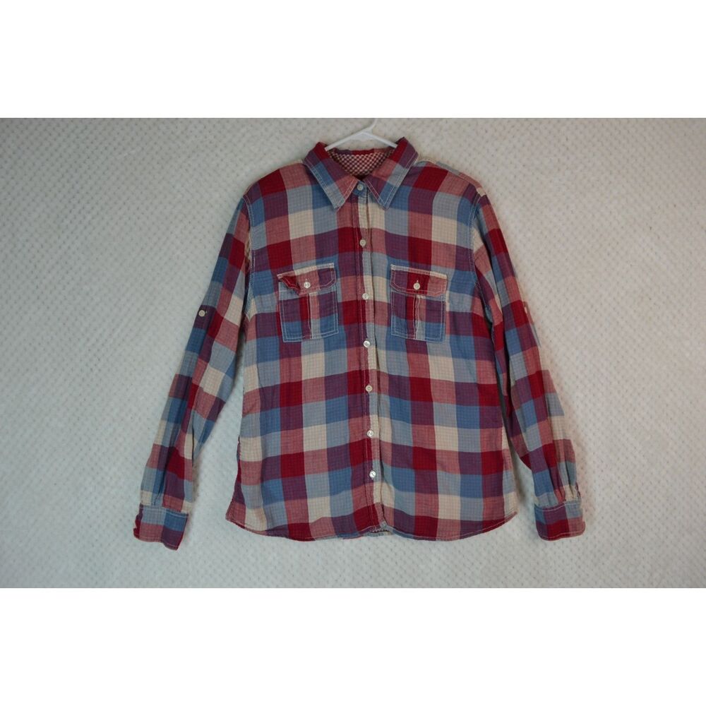 Lucky Brand Women's XL Red Plaid Flannel Button Down Long Sleeve Shirt